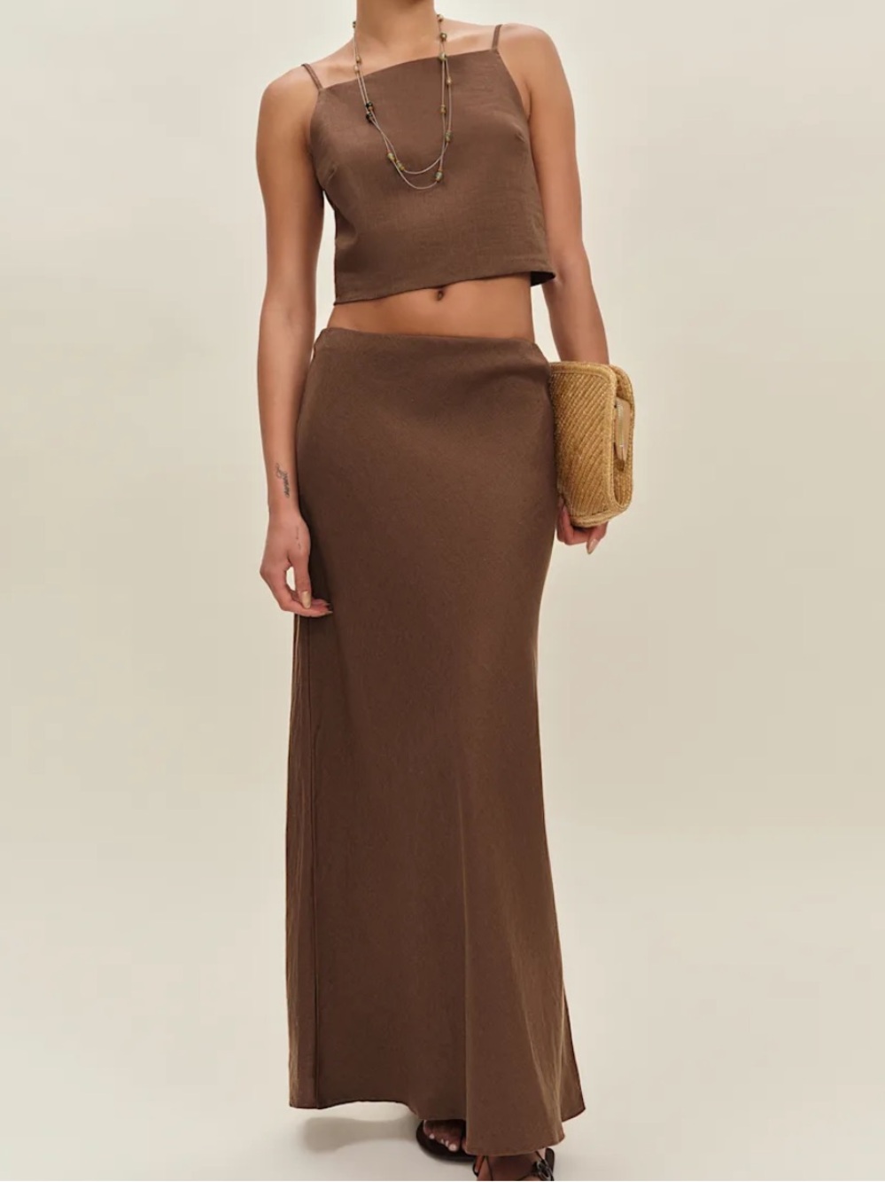 REFORMATION NWT Bella Linen Maxi Skirt Chocolate Cake Brown 6